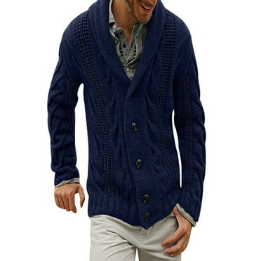 Zimaes-Men Solid Lapel Long Sleeved Knitted Open Front Cardigan Sweater 